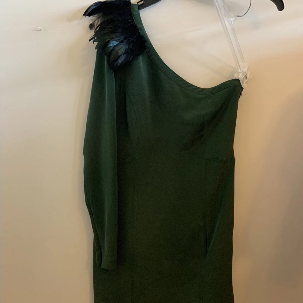 Madison Marcus XS solid silk One-Shoulder Green Dress NWOT